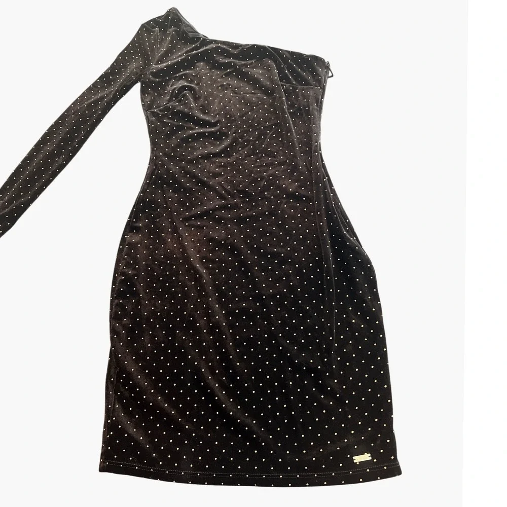 Armani Exchange | Dresses | Nwt Armani Exchange Black Velvet One Shoulder Dress  Gold Metal Dots | Poshmark